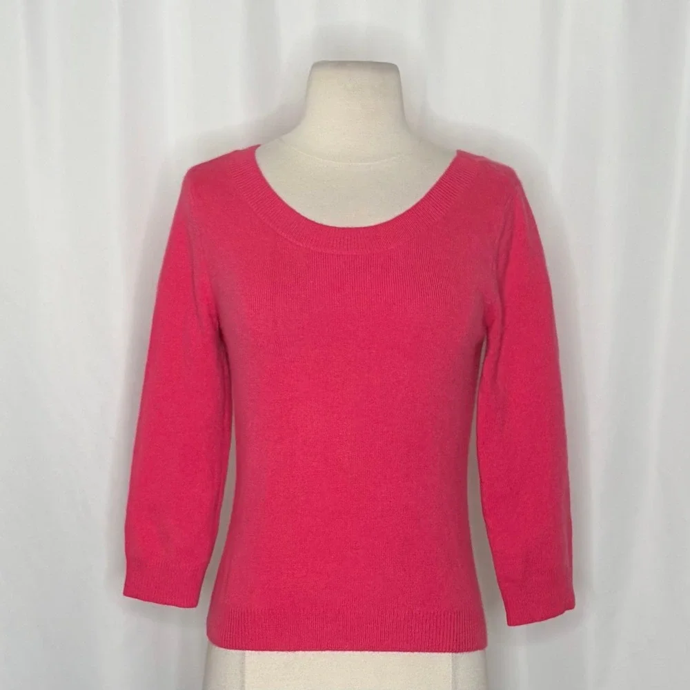 GARNET HILL Cashmere Sweater Scoop Neck Solid Pink Bright Pullover‎ X-Small